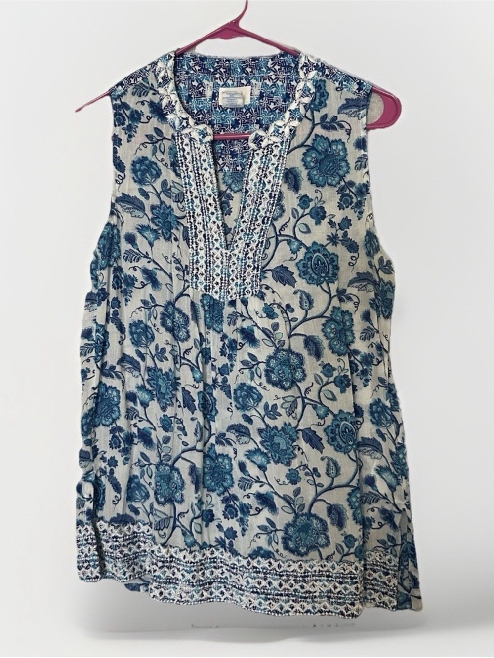 Sigrid Olsen Teal and Cream Floral Embroidered Sleeveless Camisole